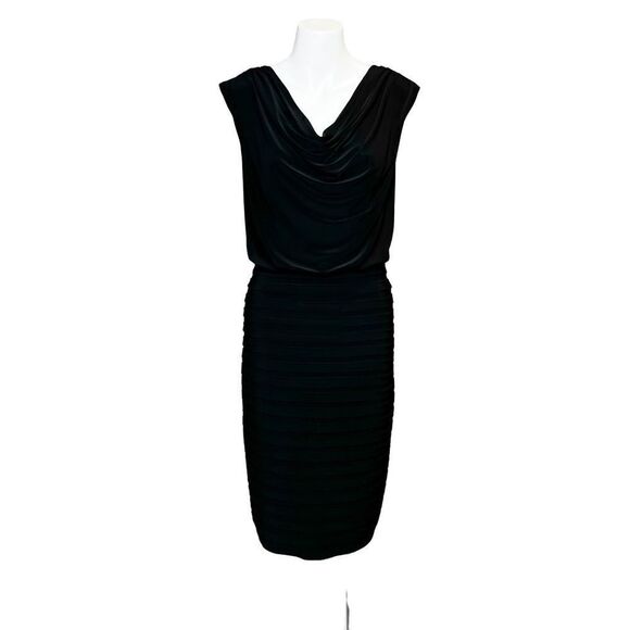 Adrianna Papell black cowl neck shutter pleat dress size 6 - Picture 3 of 16